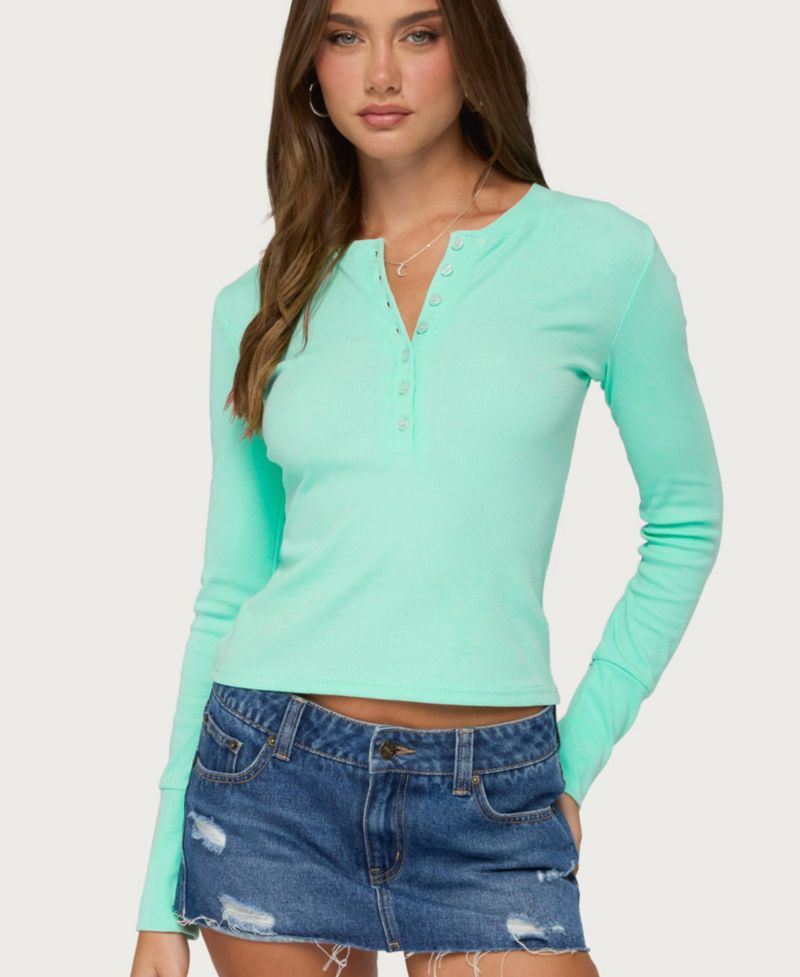 Women's Yerin Long-Sleeve V-Neck Ribbed Henley