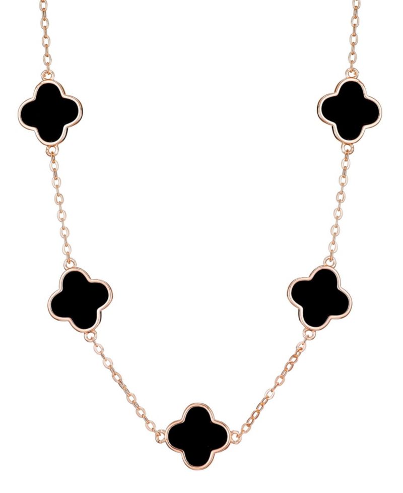 Metal-tone Black Clover Station Necklace
