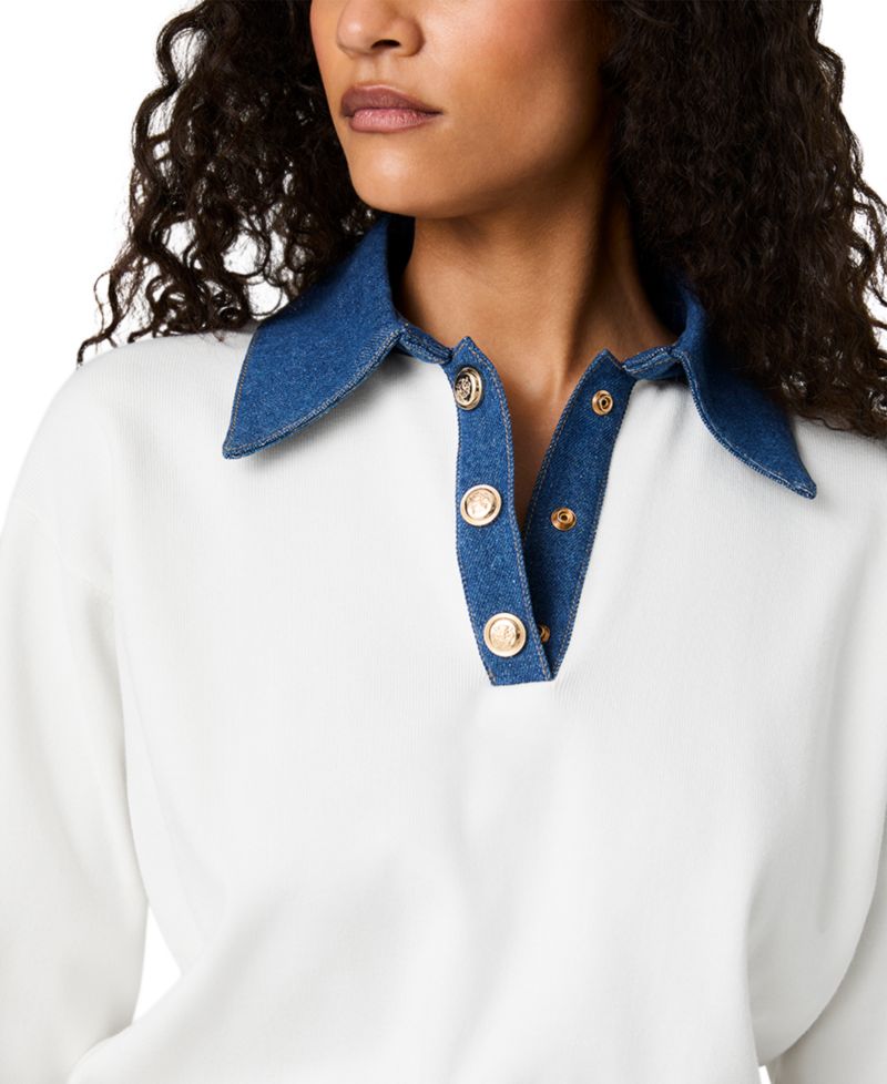 Women's Denim Knit Collared Sweater