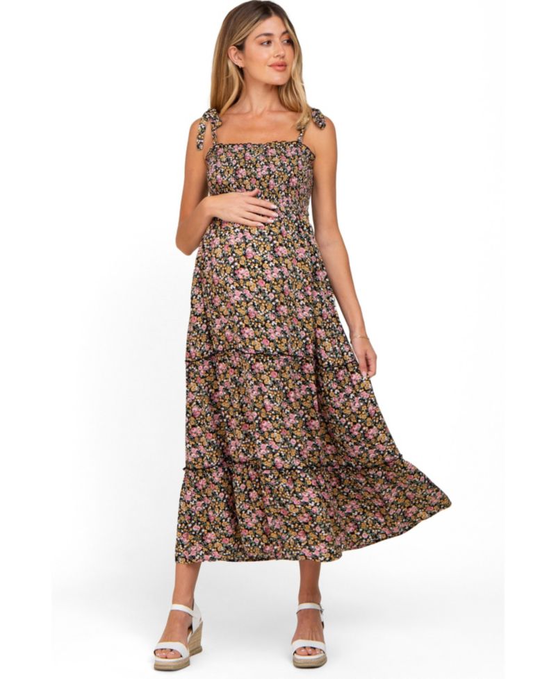 Women's Multi-Color Floral Sleeveless Tiered Maxi Dress