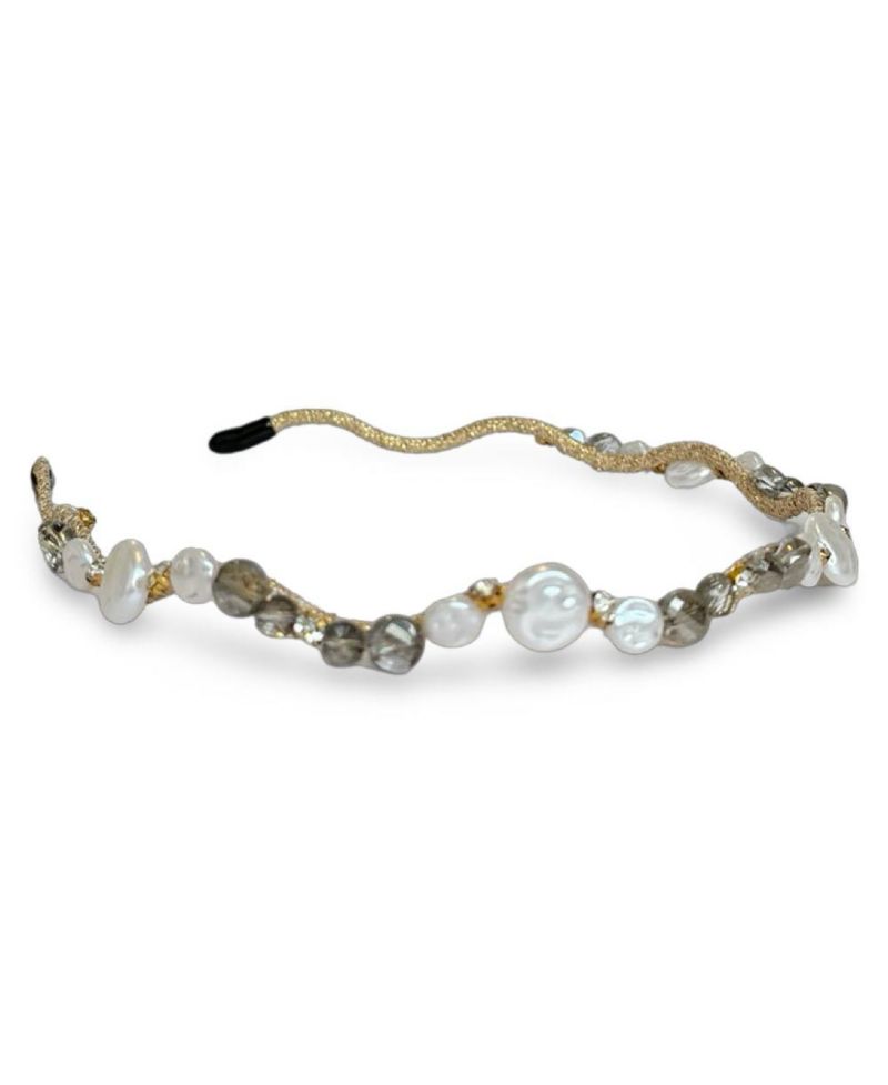 Wavy Oyster Pearl Headband - Grey