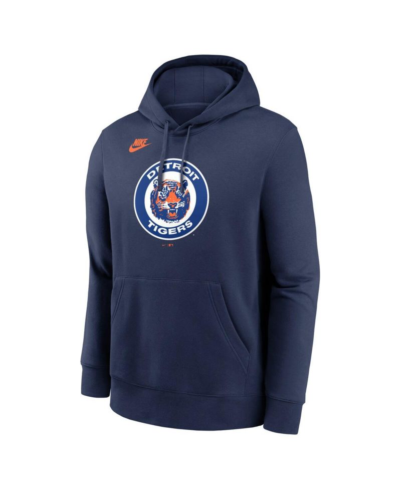 Men's Navy Detroit Tigers Cooperstown Collection Logo Club Pullover Hoodie
