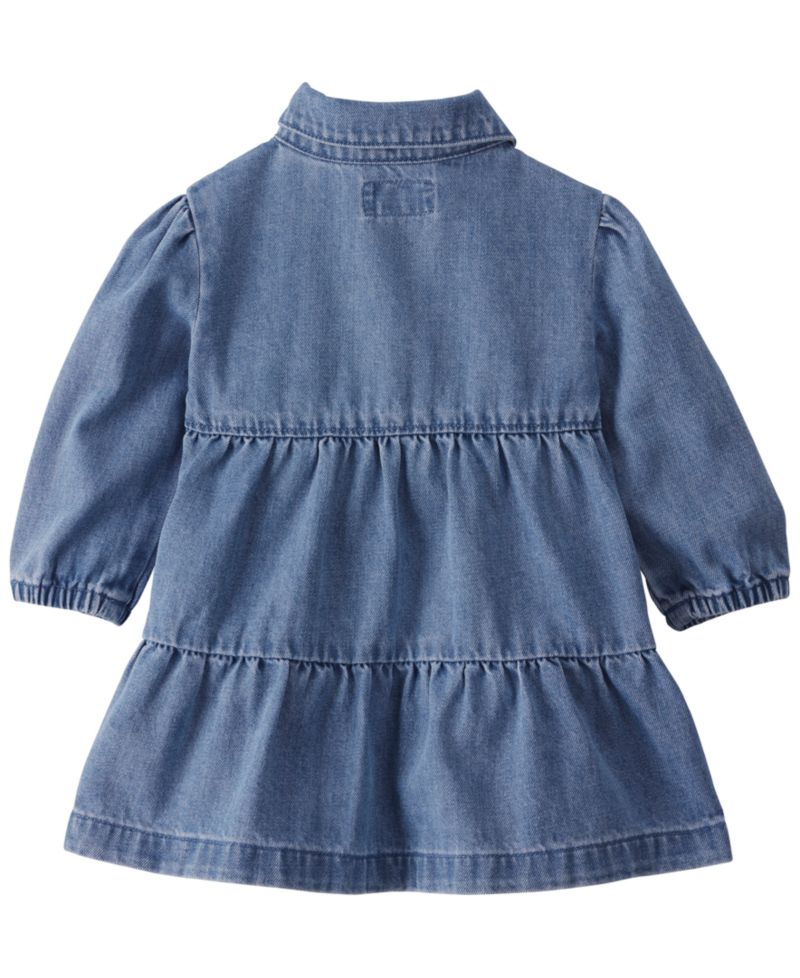 Little Planet by Baby Girls' Long-Sleeve Collared Tiered Denim Dress and Bloomers, 2-Piece Set