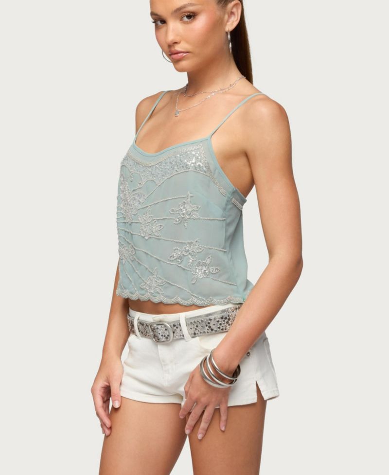 Women's Bead and Sequin Chiffon Tank Top