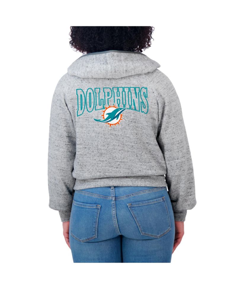 Women's Heather Gray Miami Dolphins Speckled Fleece Cropped Full-Zip Hoodie