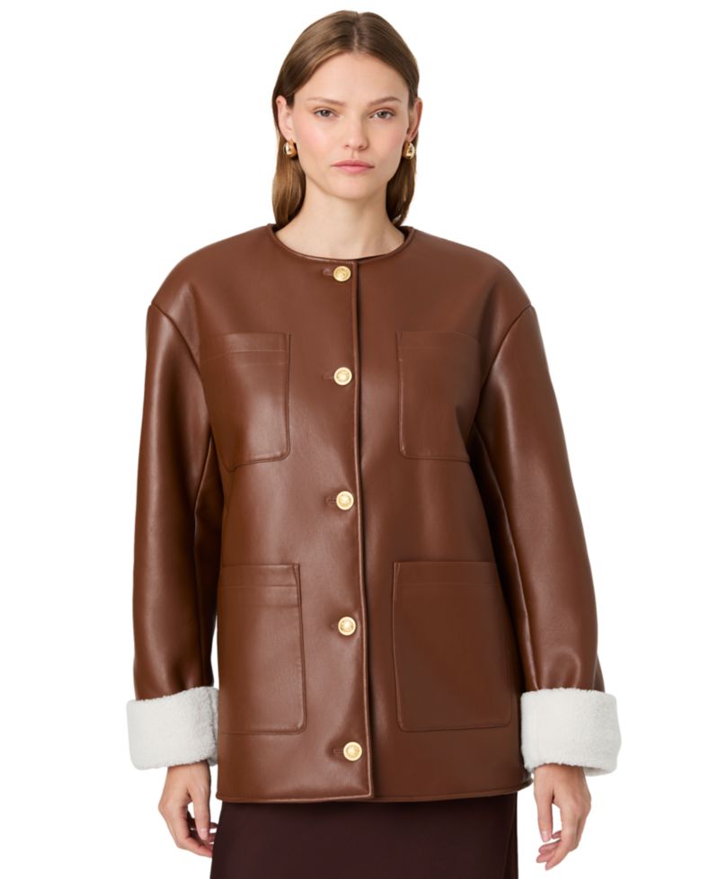 Women's Porto Faux Leather Sherpa-Lined Long-Sleeve Coat