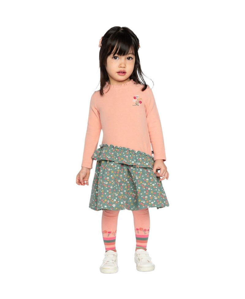 12M–24M Baby Girl Bi-Material Floral Print Dress