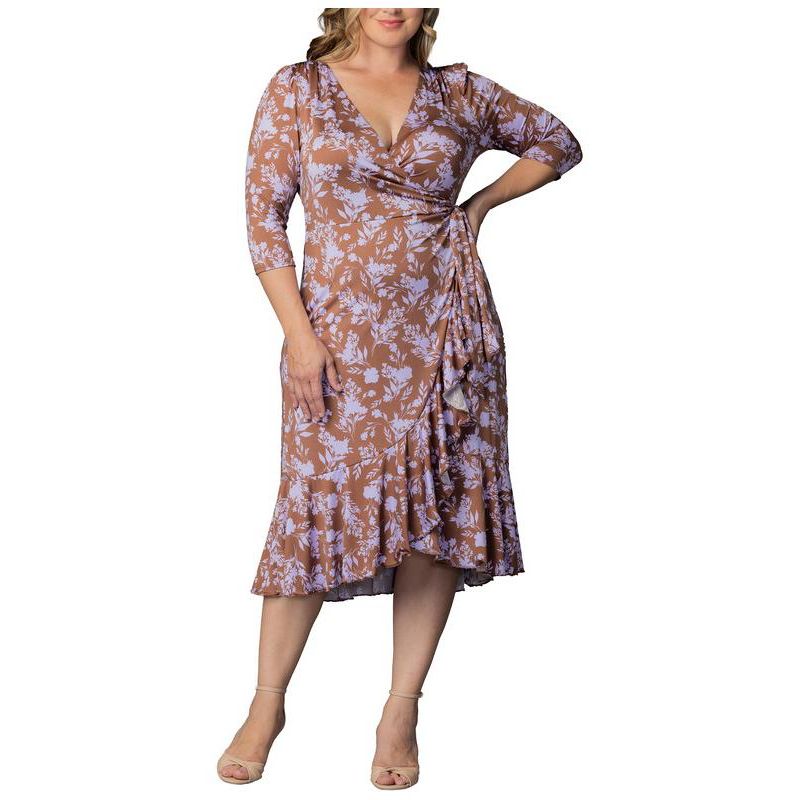 Plus Size Flirty Flounce Midi Wrap Dress with 3/4 Sleeves