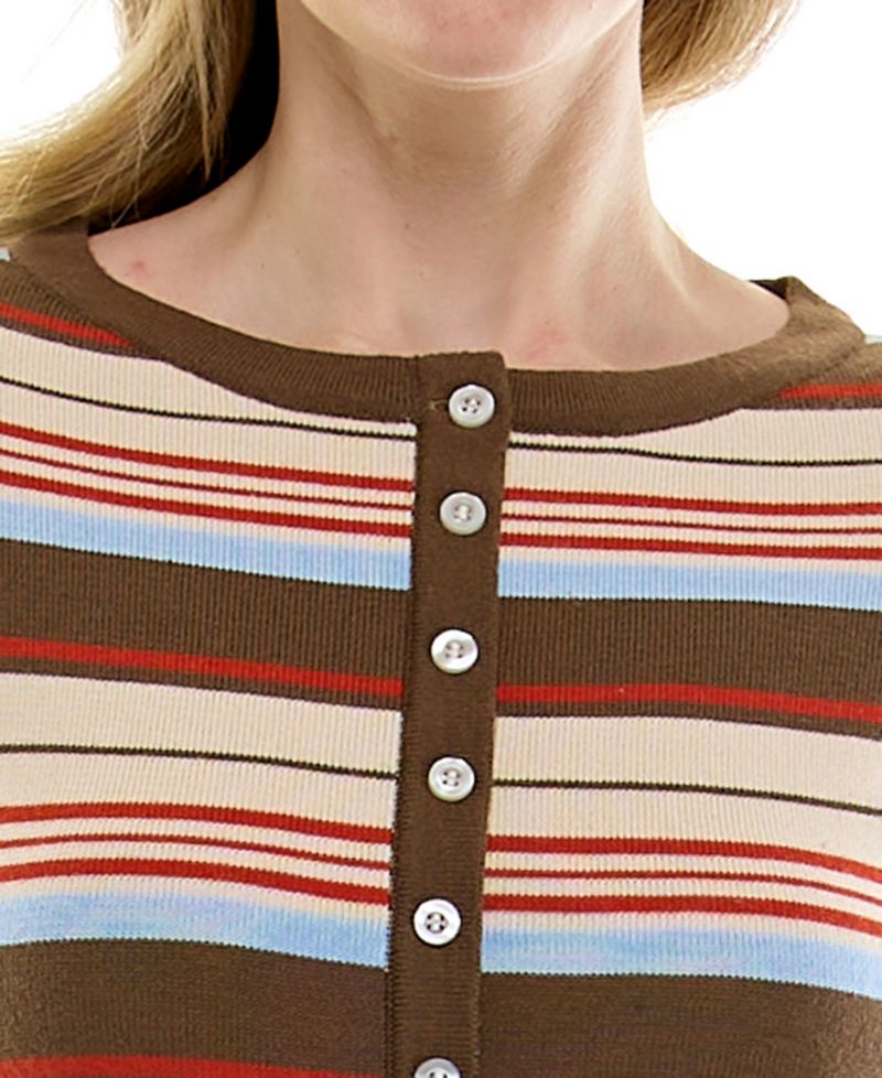 Juniors' Stripe Knit Long-Sleeve Button-Down Mini Dress