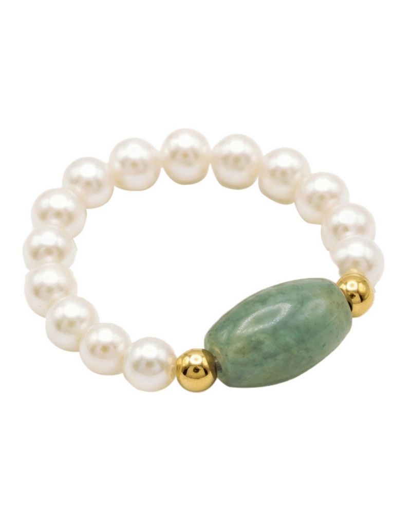 Isa Jade and Beaded Pearl Stretch Ring