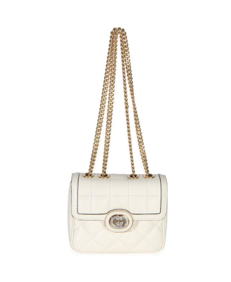 White Quilted Calfskin Mini Deco Chain Bag