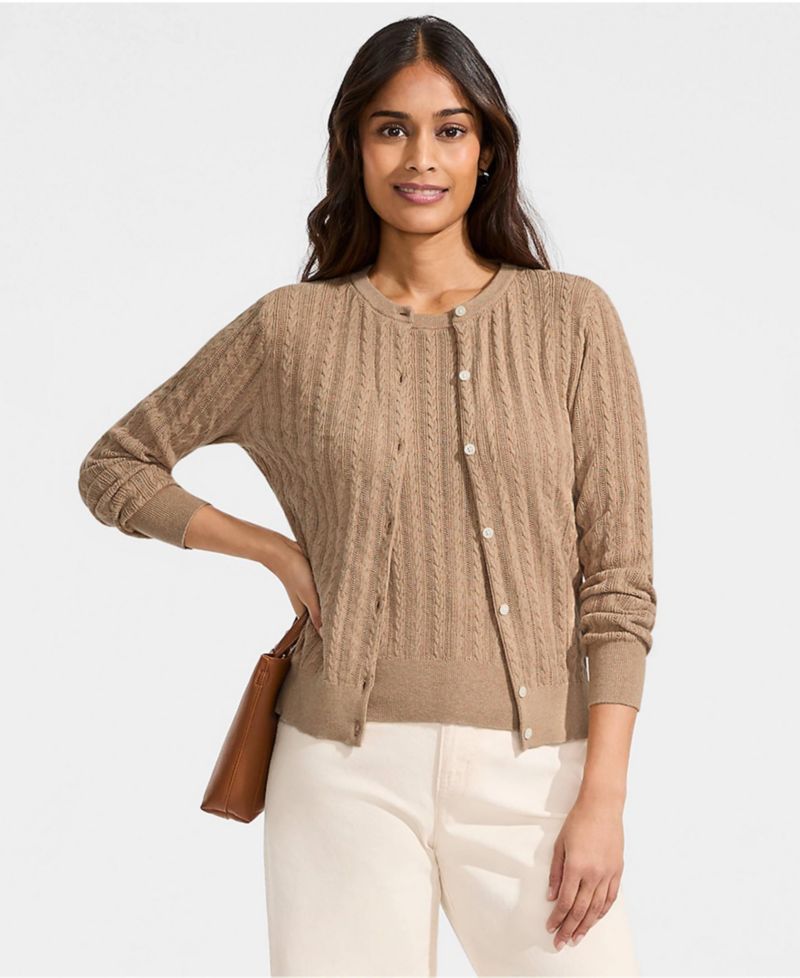 Women's Cotton Pointelle Modern Cardigan Sweater