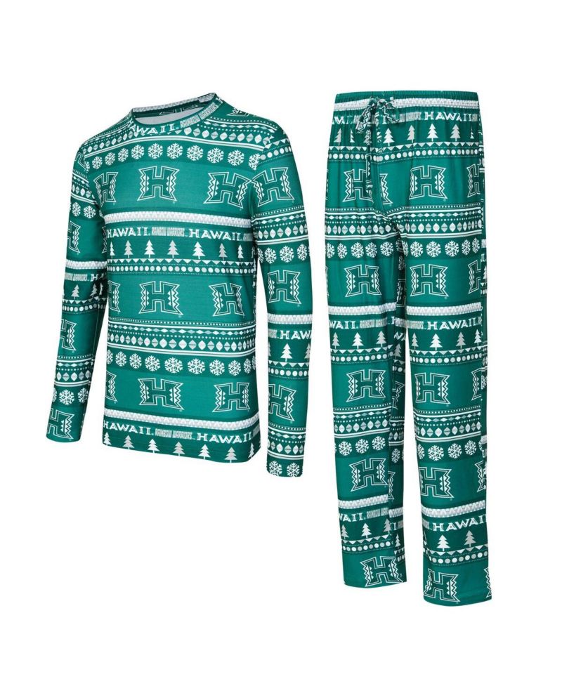 Men's 2-Pieace Green Hawaii Rainbow Warriors Swivel Long Sleeve Top and Pants Sleep Set