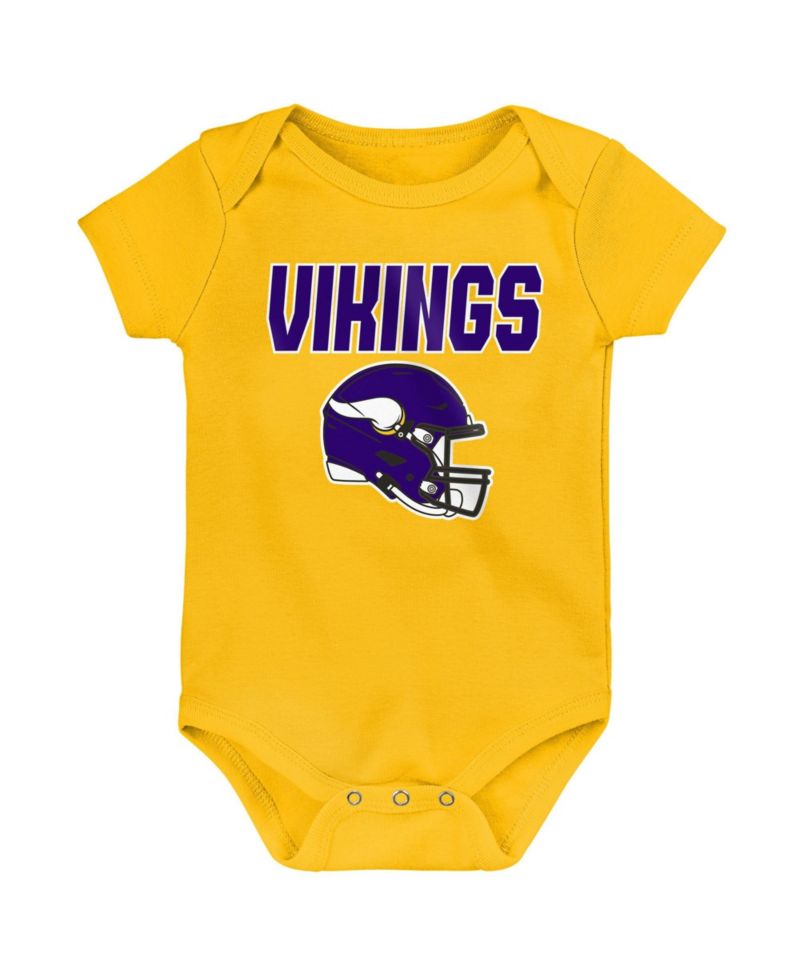 Baby Boys and Girls Minnesota Vikings Littlest Player Short-Sleeve Screen-Print Bodysuit, 3-Pack