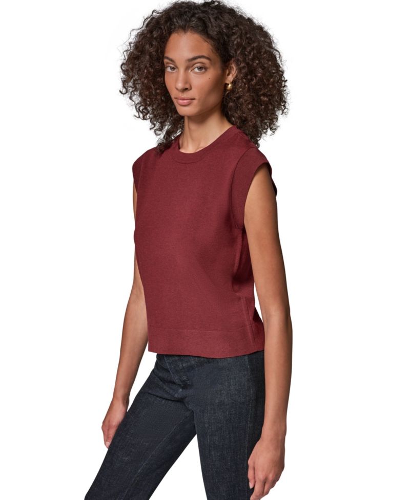 Women's Extended Shoulder Sleeveless Crewneck Sweater