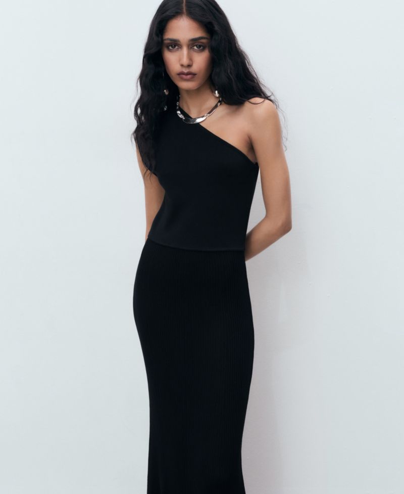 Women's Asymmetrical Combined-Knit Dress