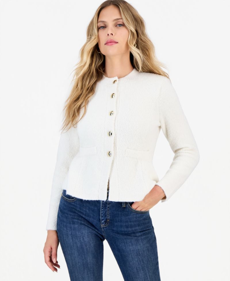 Petite Peplum Crewneck Cardigan
