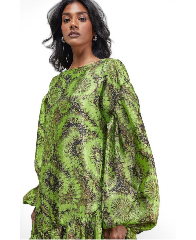Women's Asymmetric Seam Volume Sleeve Midi Dress