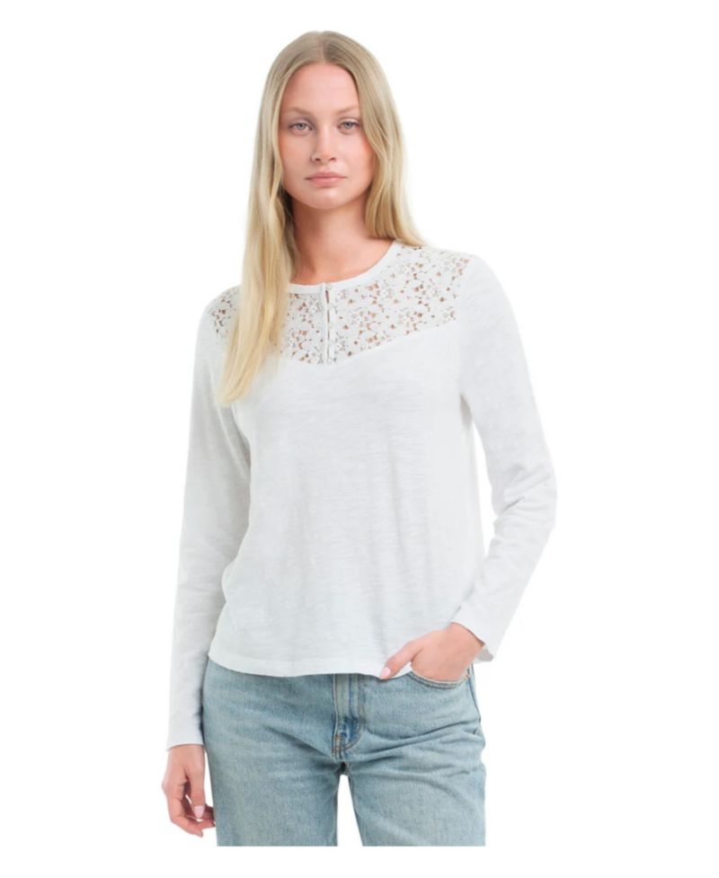 Women's Lace Yoke Henley Tee