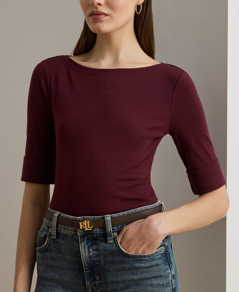 Petite Stretch Cotton Boatneck Tee