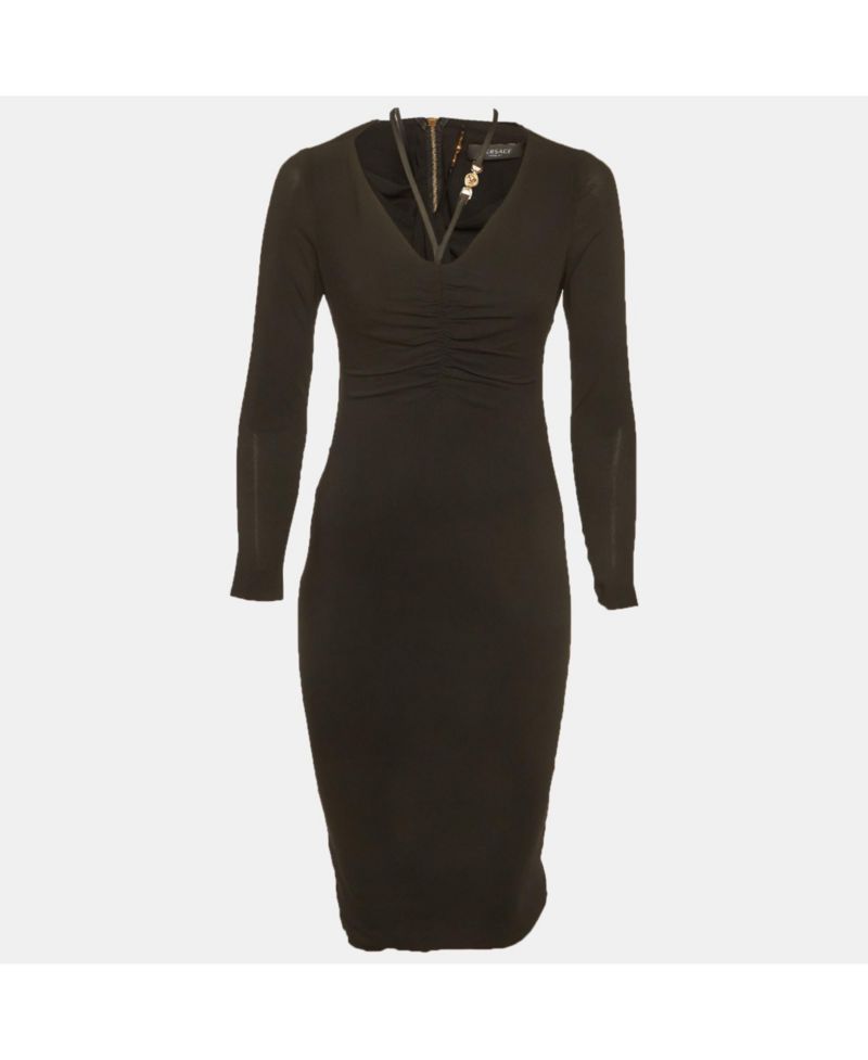Women's Crepe Medusa Detail Ruche Midi Dress