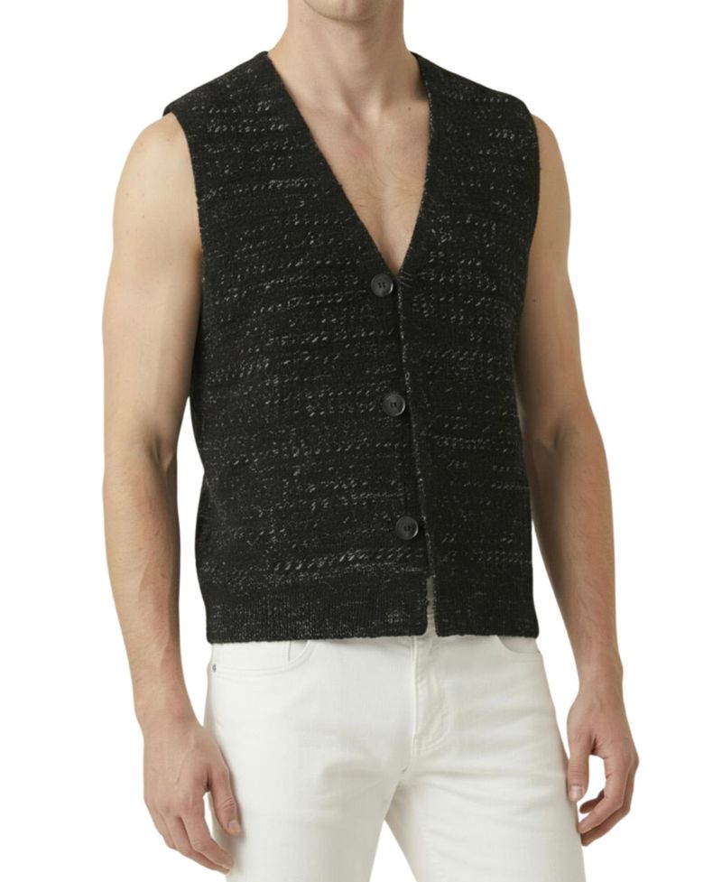 Men's Textured V-Neck Button-Front Knit Vest