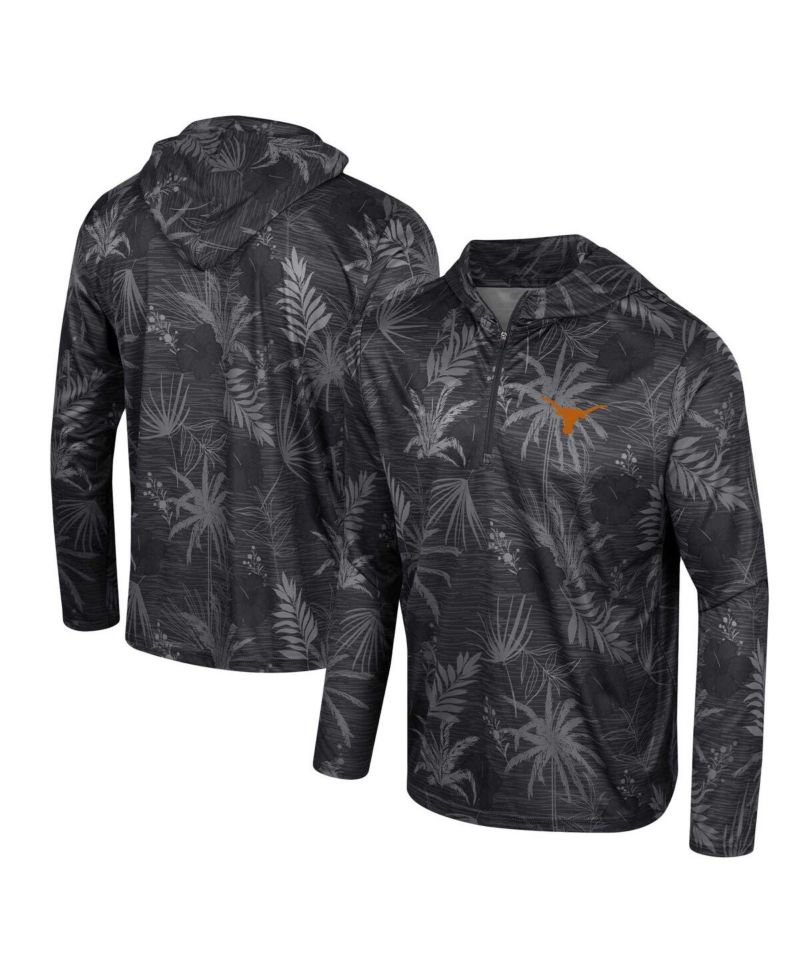 Men's Black Texas Longhorns Palms Printed Lightweight Quarter-Zip Hooded Top