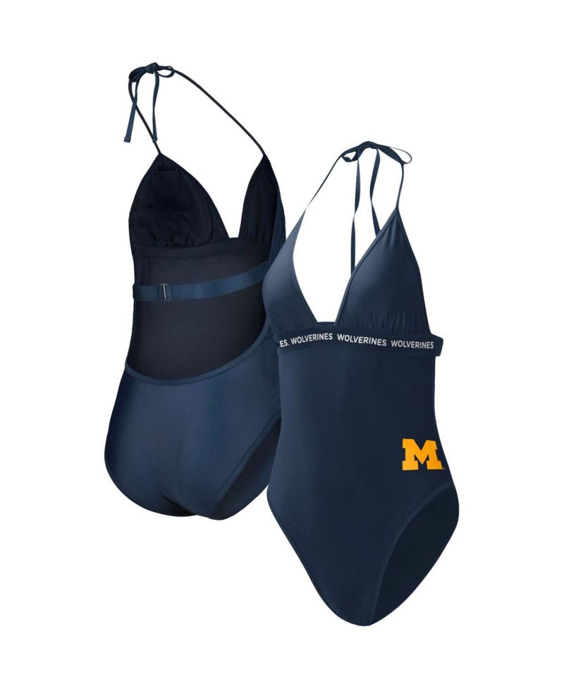Women's Navy Michigan Wolverines Full Count One-Piece Swimsuit