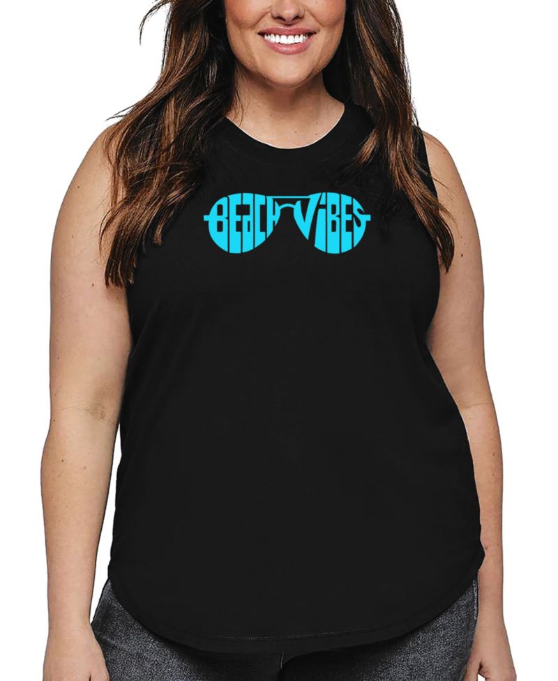 Plus Size Beach Vibes Word Art Tank Top