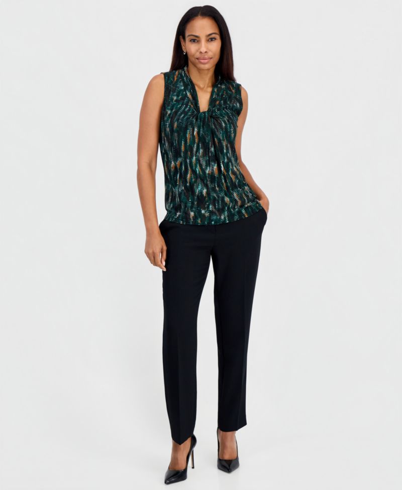 Women's Sleeveless Knot Neck Jersey Knit Printed Top