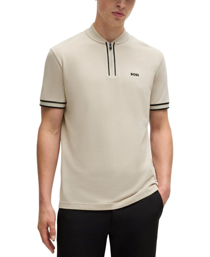 Men's Cotton-Pique Zip-Neck Polo