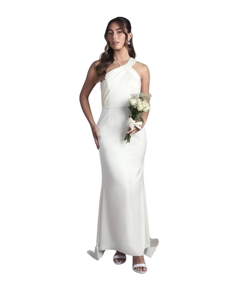 Women's Satin Halter Neck Fishtail Dress