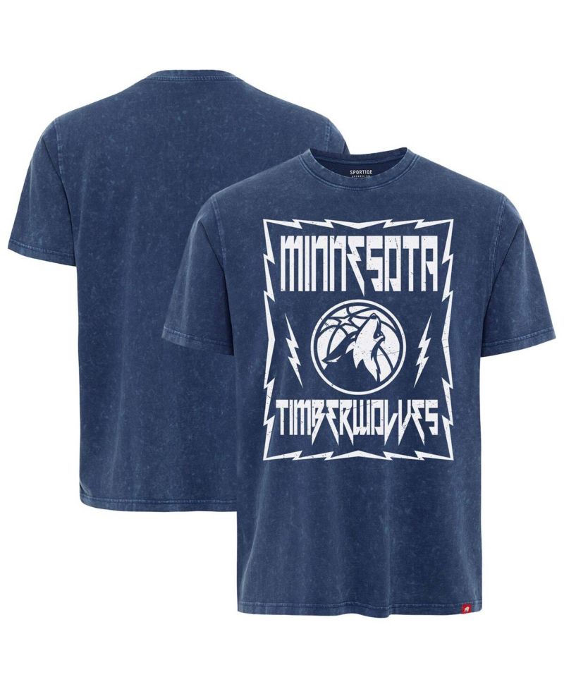 Men's and Women's Blue Minnesota Timberwolves Distressed Rock Roll Collection Angus Premium Mineral Wash T-Shirt