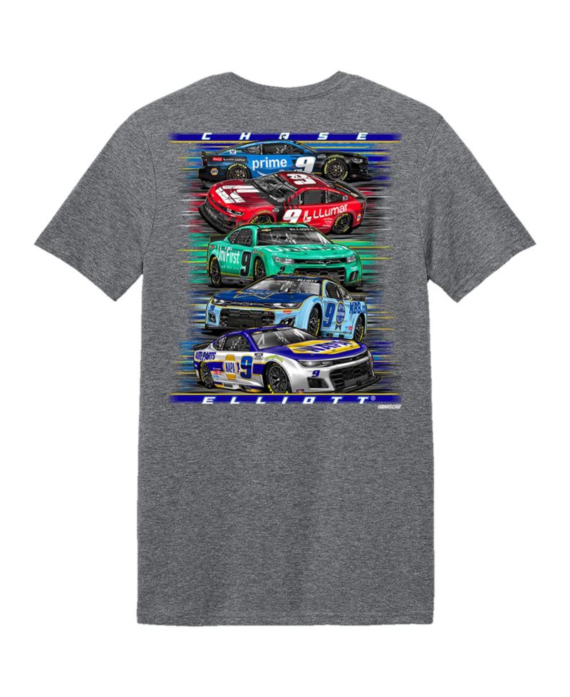 Men's Classic Ink Heather Charcoal Chase Elliott Car T-Shirt