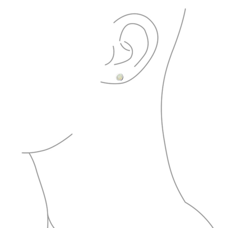 Created White Opal Round Stud Earrings Bezel Set .925 Sterling Silver 9MM