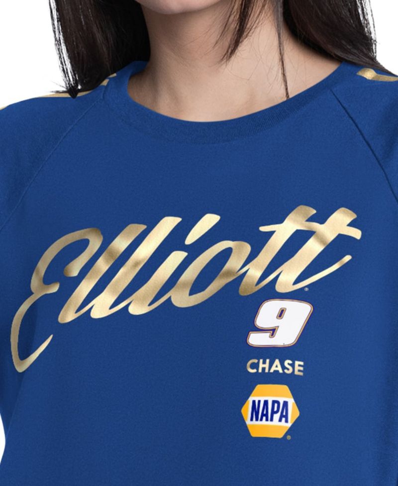Women's Royal Chase Elliott Cropped Classic Play Gold Trim Raglan T-Shirt