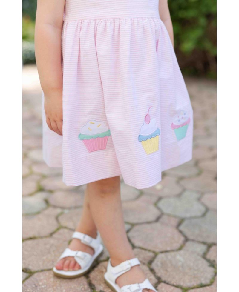 Little Girls Seersucker Dress with Cupcakes