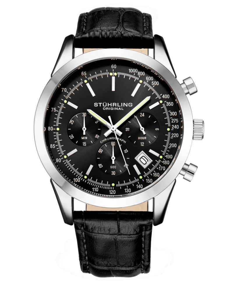 Rialto 3975L Men s Chronograph Watch - Quartz Movement, 44mm Stainless Steel Case, Leather Strap