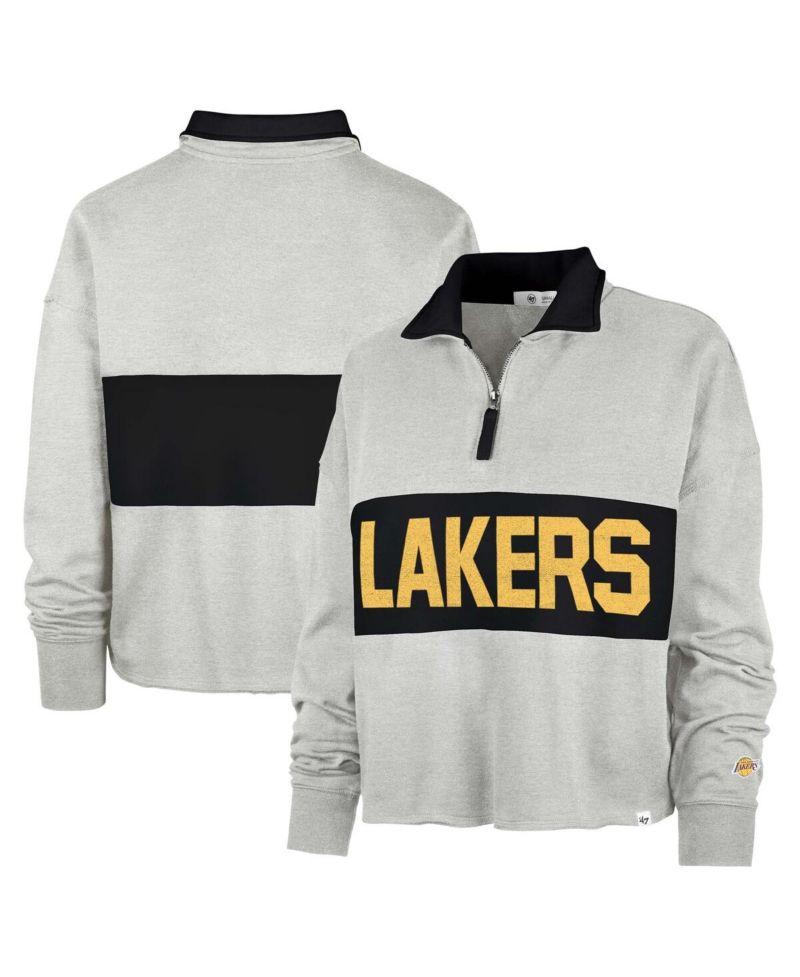 Women's Heather Gray Distressed Los Angeles Lakers Breakthrough Remi Quarter-Zip Jacket