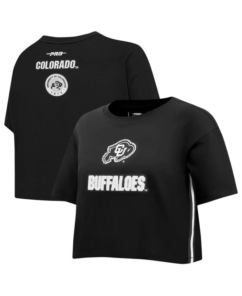 Women's Black Colorado Buffaloes Rhinestone Boxy Cropped T-Shirt