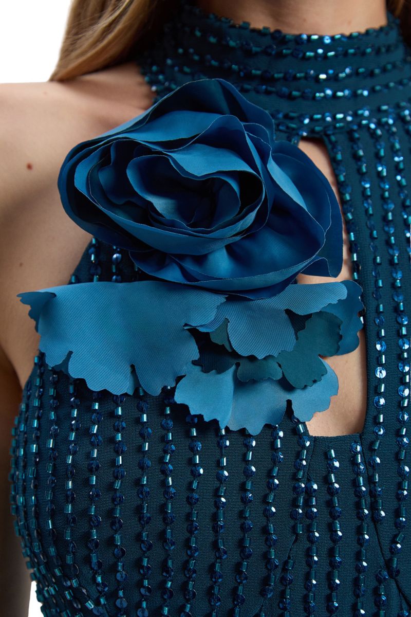 Petite Woven Maxi Rosette Dress