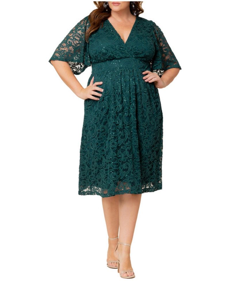 Plus Size Starry Sequin Lace Cocktail Dress