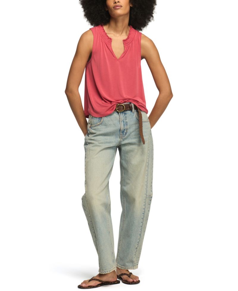 Women's Sandwash Smocked Trim V-Neck Tank Top