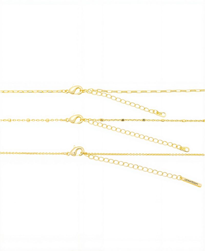 Gold Heart, Beads Chain Paperclip Necklaces Set
