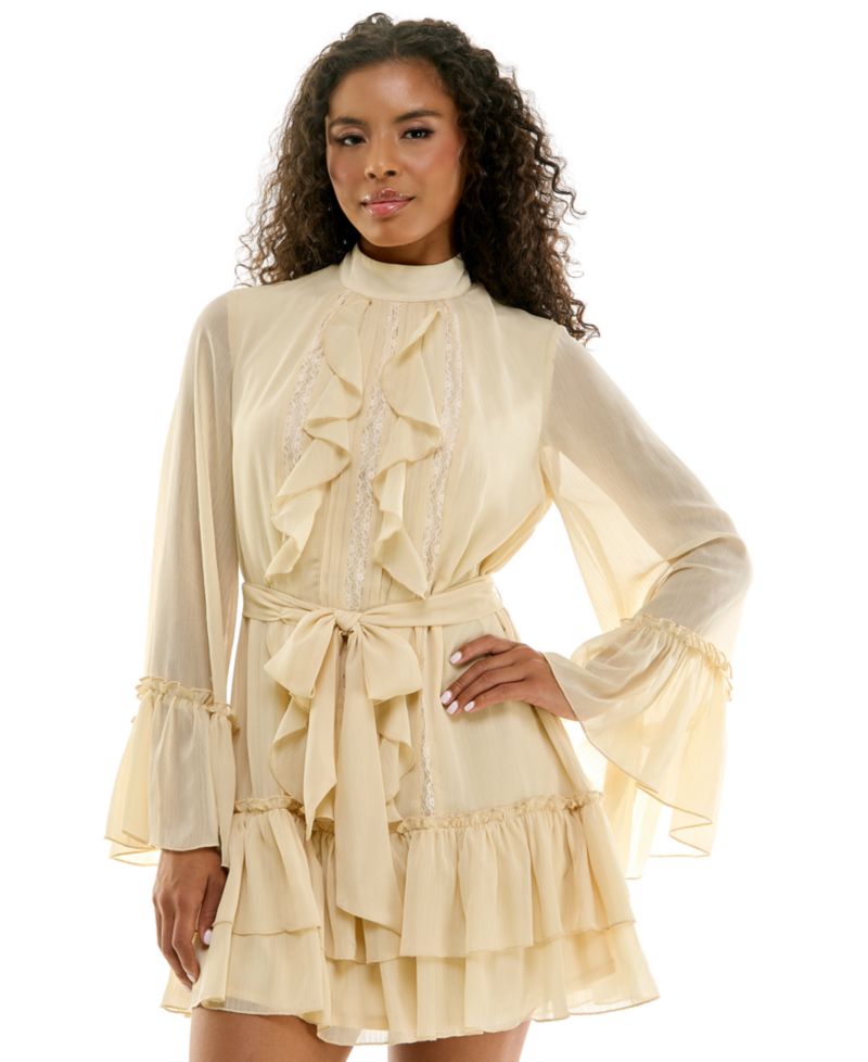 Women's Ruffled Lace Tiered Mini Dress