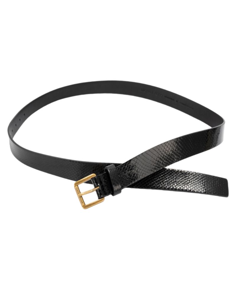 MICHAEL Antique Gold-Tone Buckle Leather Reversible Belt