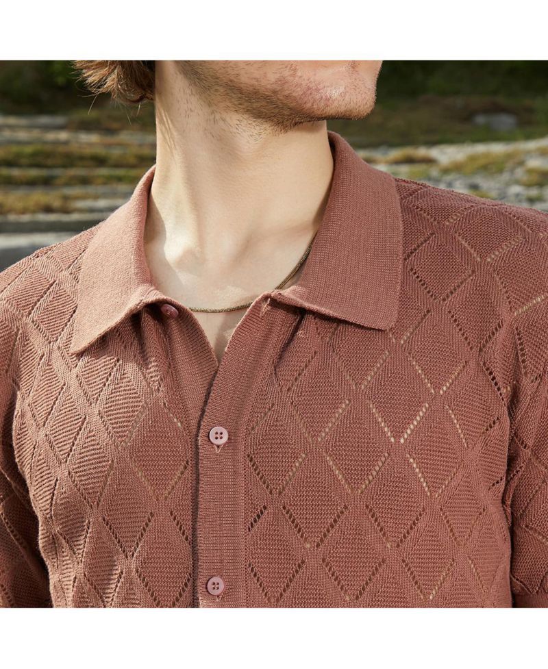 Men's Rhombus-Knit Slim-Fit Shirt