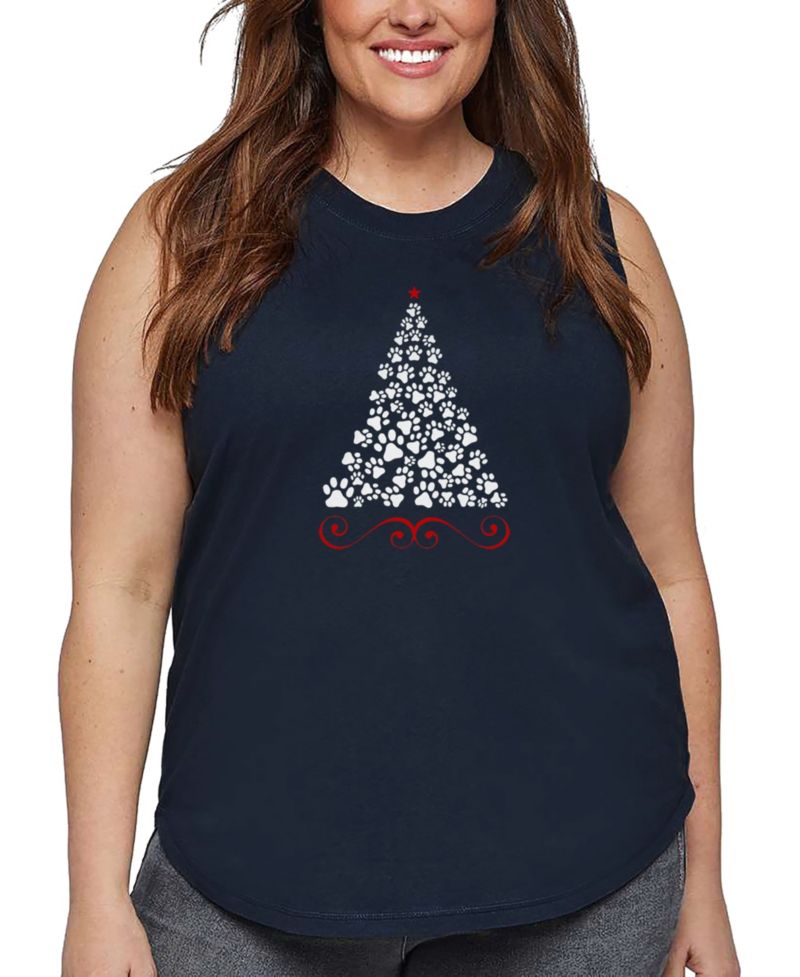 Plus Size Paw Christmas Tree Art Tank Top