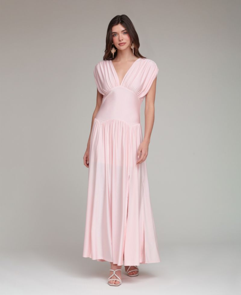 Women's Shirred V-Neck Sleeveless Maxi Dress