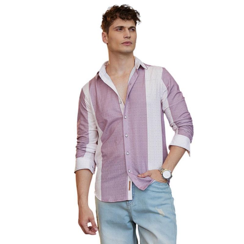 Men's Mauve Purple & Daisy White Panel-Tactile Shirt